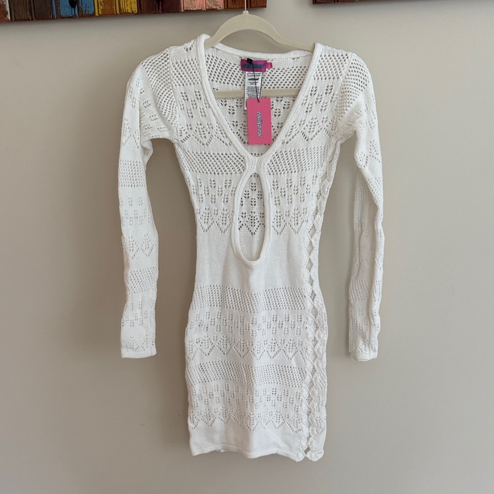 Edikted White Crochet Mini Dress